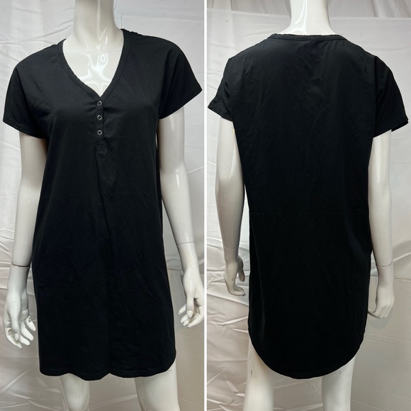 Pact Women's Small Organic Cotton Black Henley Neck Short Shirt Dress - Picture 1 of 3